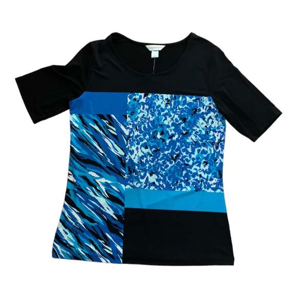 Christopher and banks black and blue print top womens medium new with tags - Picture 1 of 6